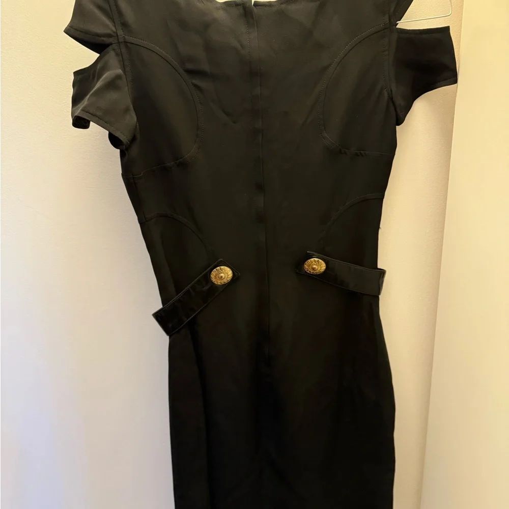 Black Sheath Mini Dress with Cold Shoulder for Cocktail - Picture 2 of 4